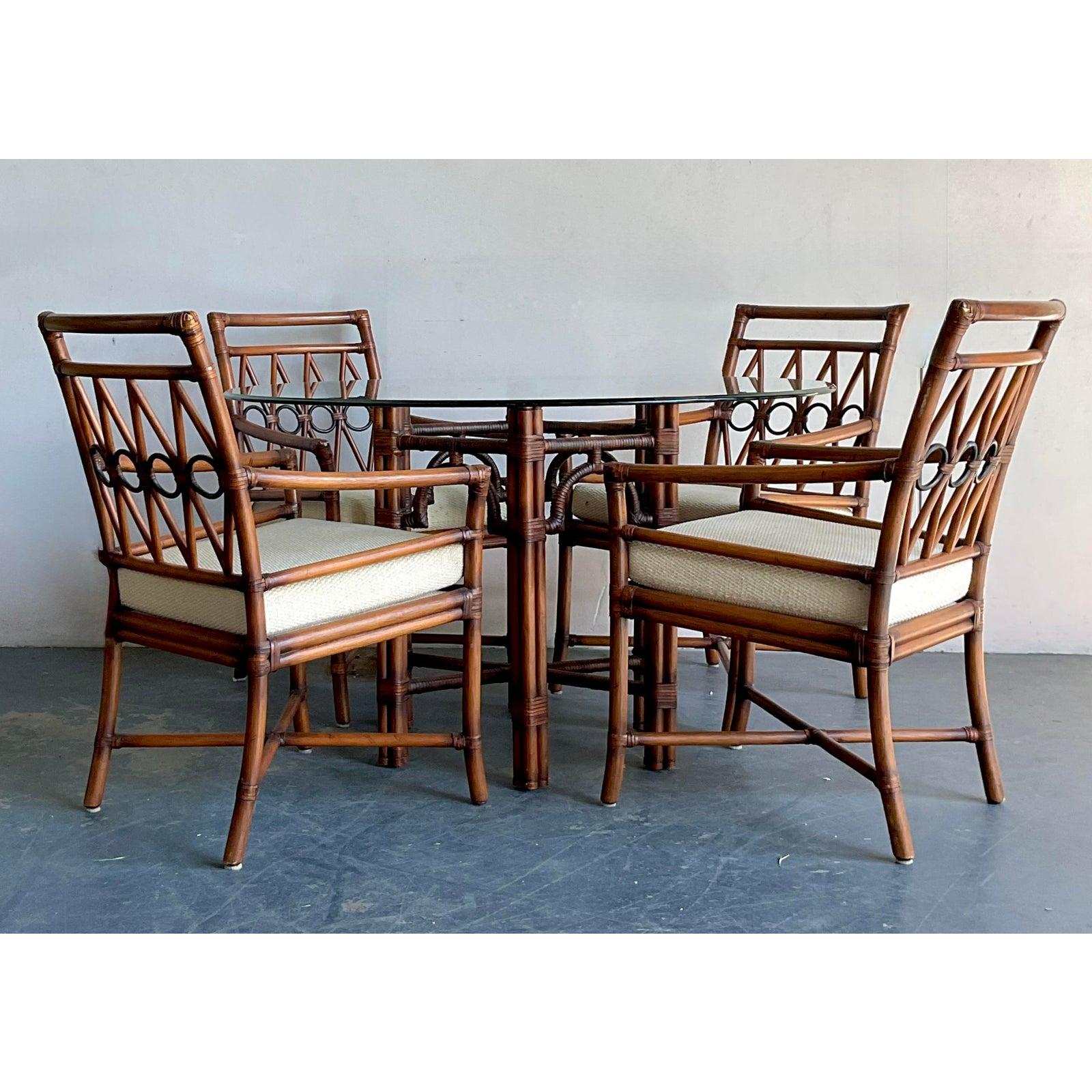 Vintage Boho Ficks Reed Rattan Loop Back Dining Set von 5 im Angebot 4