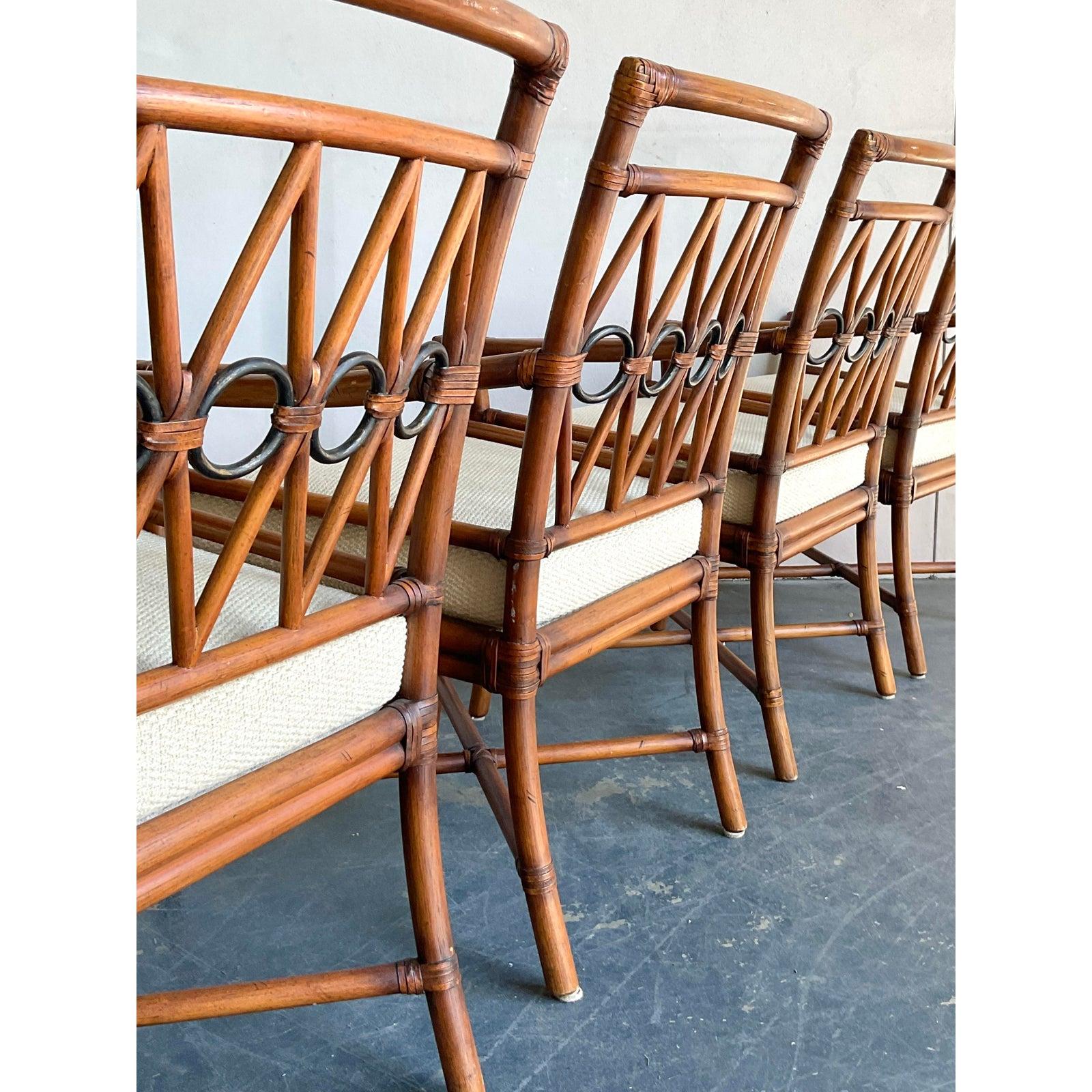 Vintage Boho Ficks Reed Rattan Loop Back Dining Set von 5 im Angebot 5