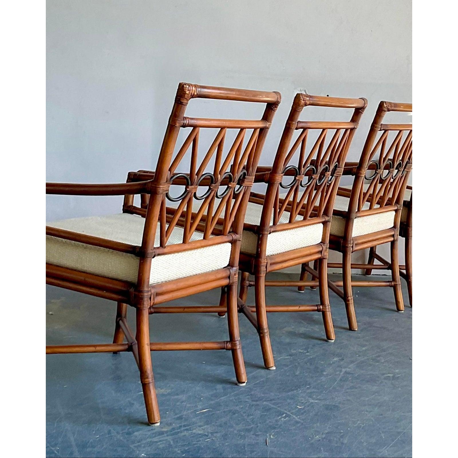 Vintage Boho Ficks Reed Rattan Loop Back Dining Set von 5 (amerikanisch) im Angebot