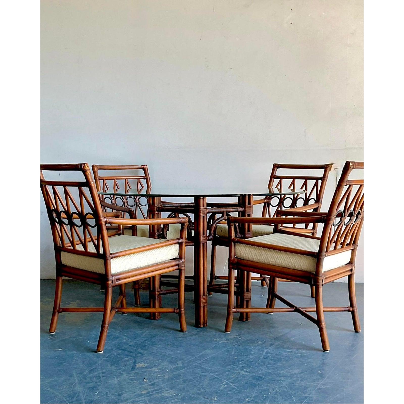 Vintage Boho Ficks Reed Rattan Loop Back Dining Set von 5 im Zustand „Gut“ im Angebot in West Palm Beach, FL