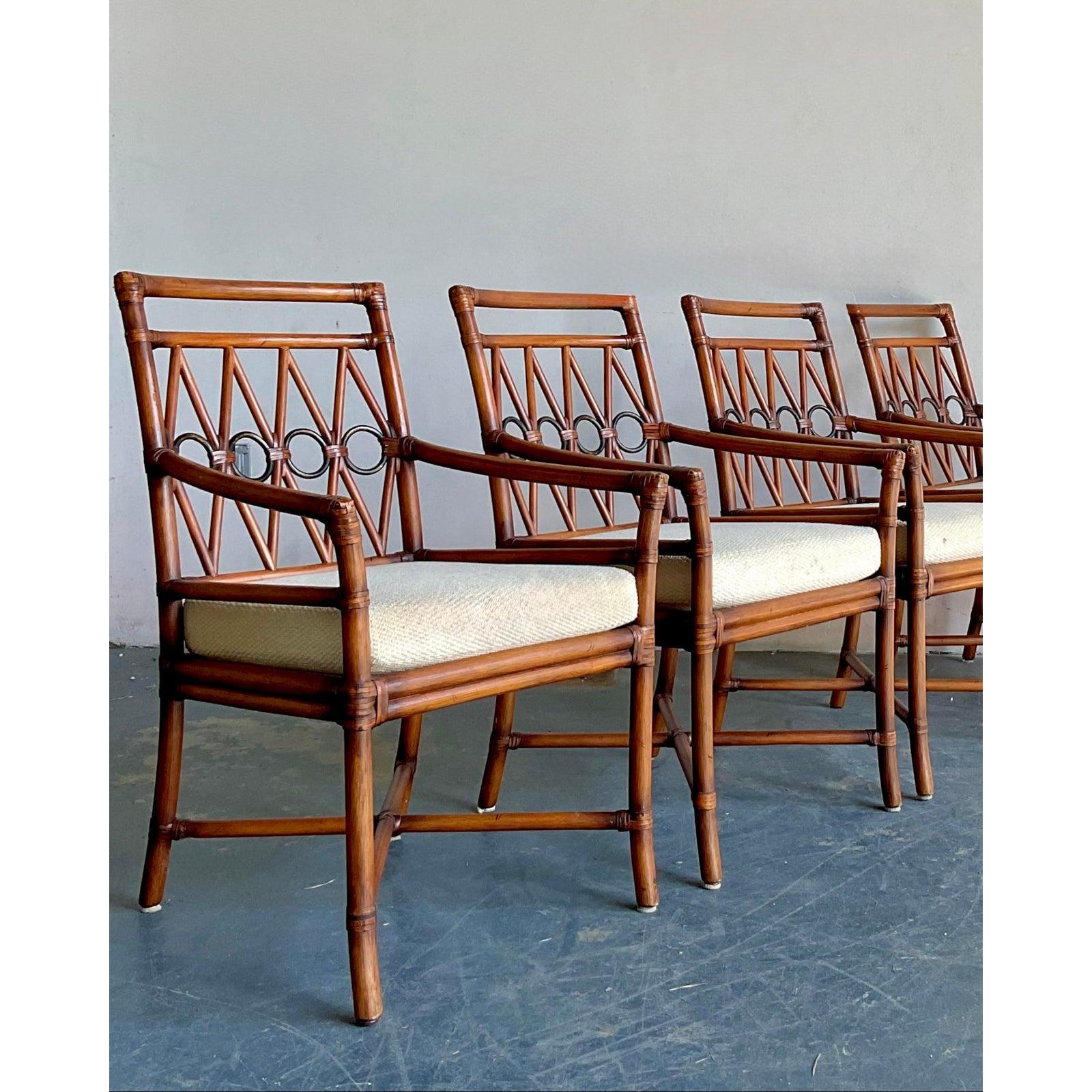 Vintage Boho Ficks Reed Rattan Loop Back Dining Set von 5 (20. Jahrhundert) im Angebot