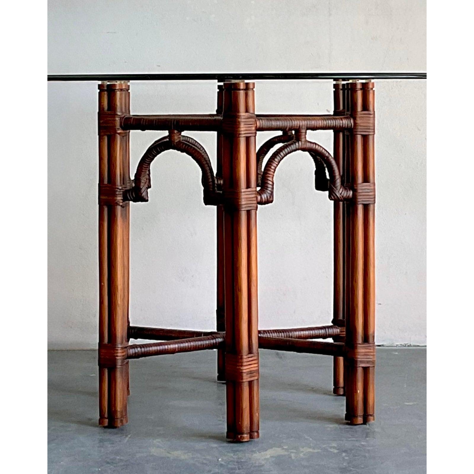 Vintage Boho Ficks Reed Rattan Loop Back Dining Set von 5 (Polster) im Angebot