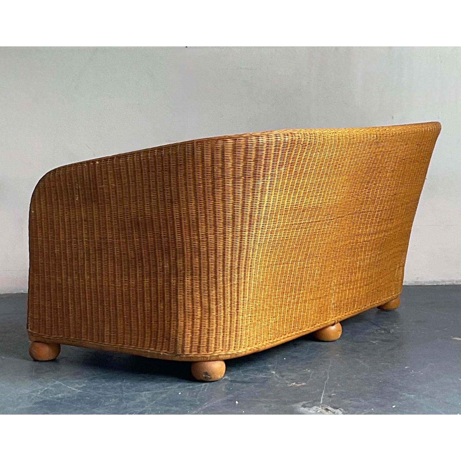 20th Century Vintage Boho Ficks Reed Woven Rattan Sofa For Sale