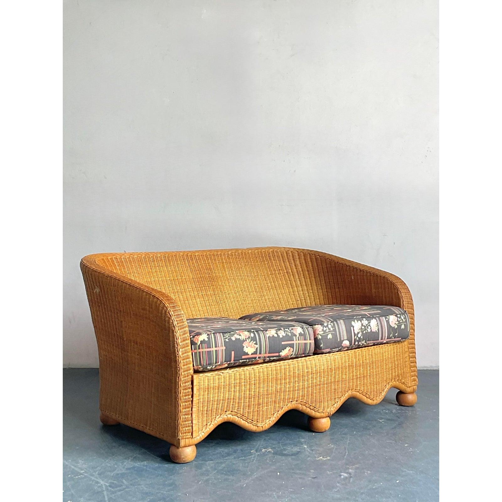 Vintage Boho Ficks Reed Woven Rattan Sofa For Sale 1