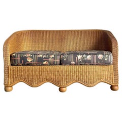 Sofá vintage boho de ratán tejido Ficks Reed