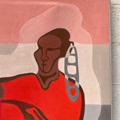 Vintage Boho Figurative Abrstact Oil on Canvas