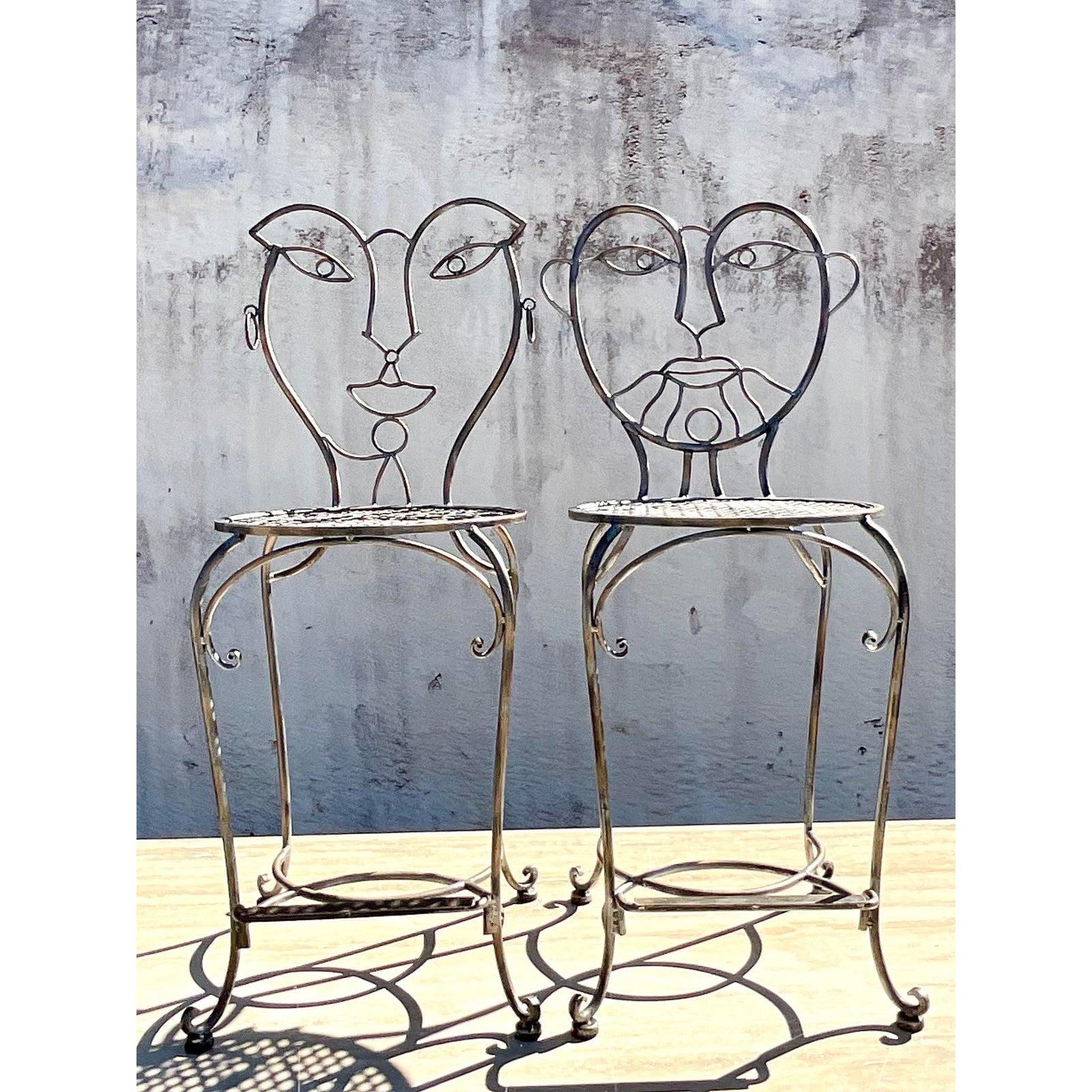 Vintage Boho Figurative Bar Stools After John Risley In Good Condition In west palm beach, FL