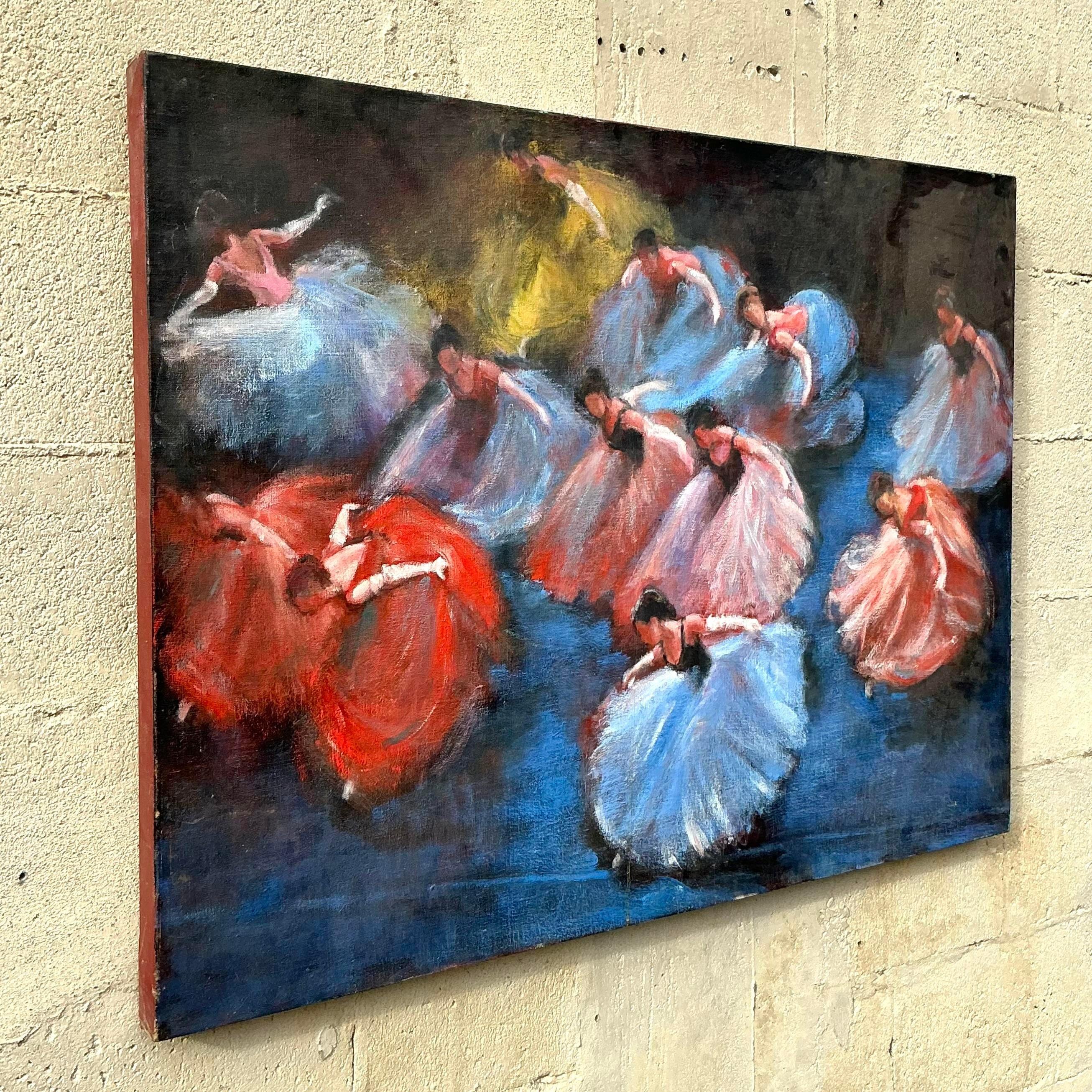 Vintage Boho Figurative Ölgemälde auf Leinwand (amerikanisch) im Angebot