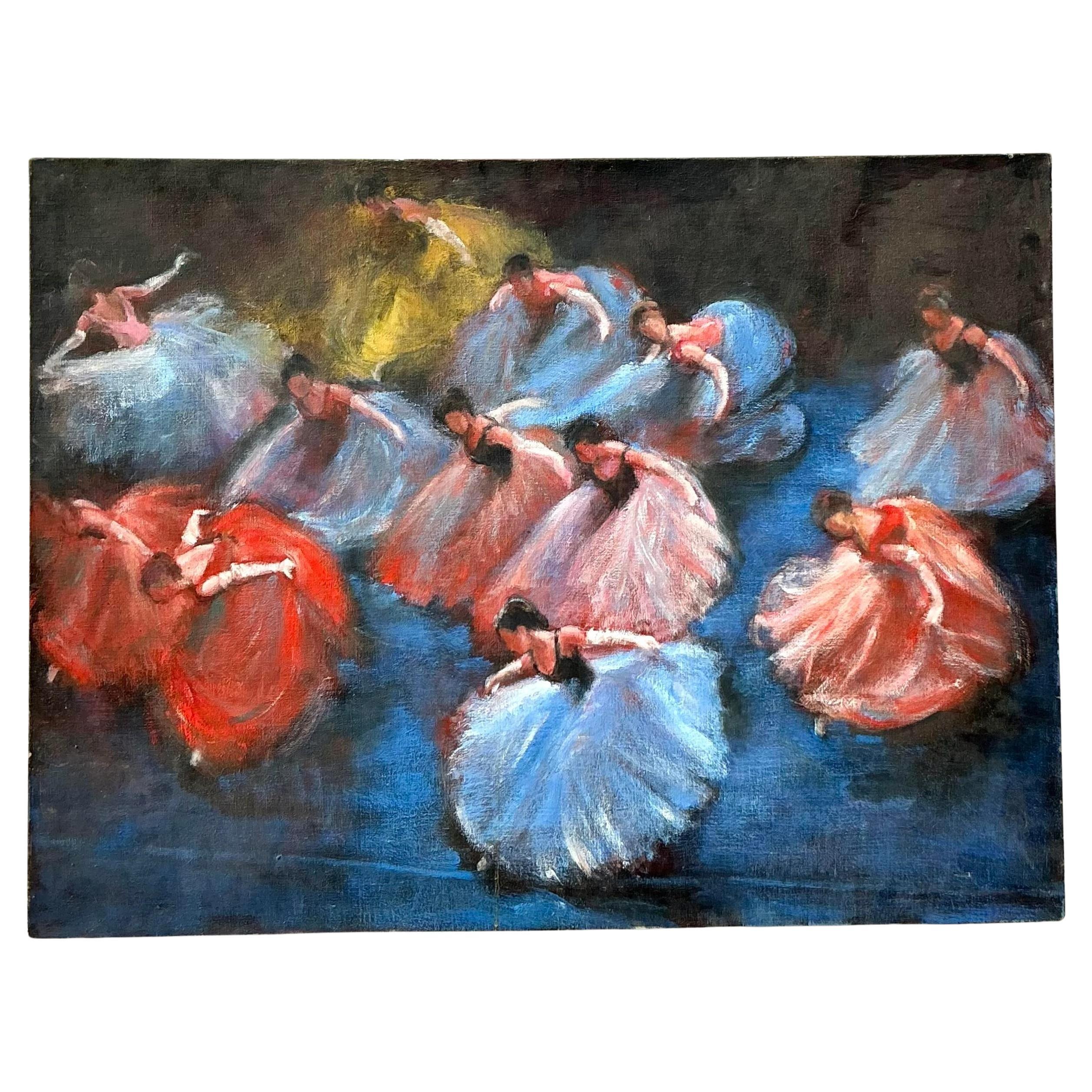 Vintage Boho Figurative Oil Painting on Canvas