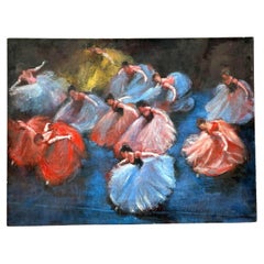 Pittura ad olio figurativa vintage su tela in stile boho