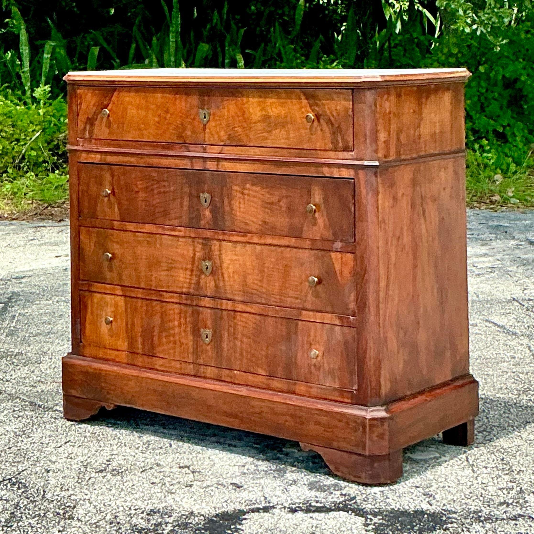 Vintage Boho Flame Mahogany Marble Top Chest of Drawers 3