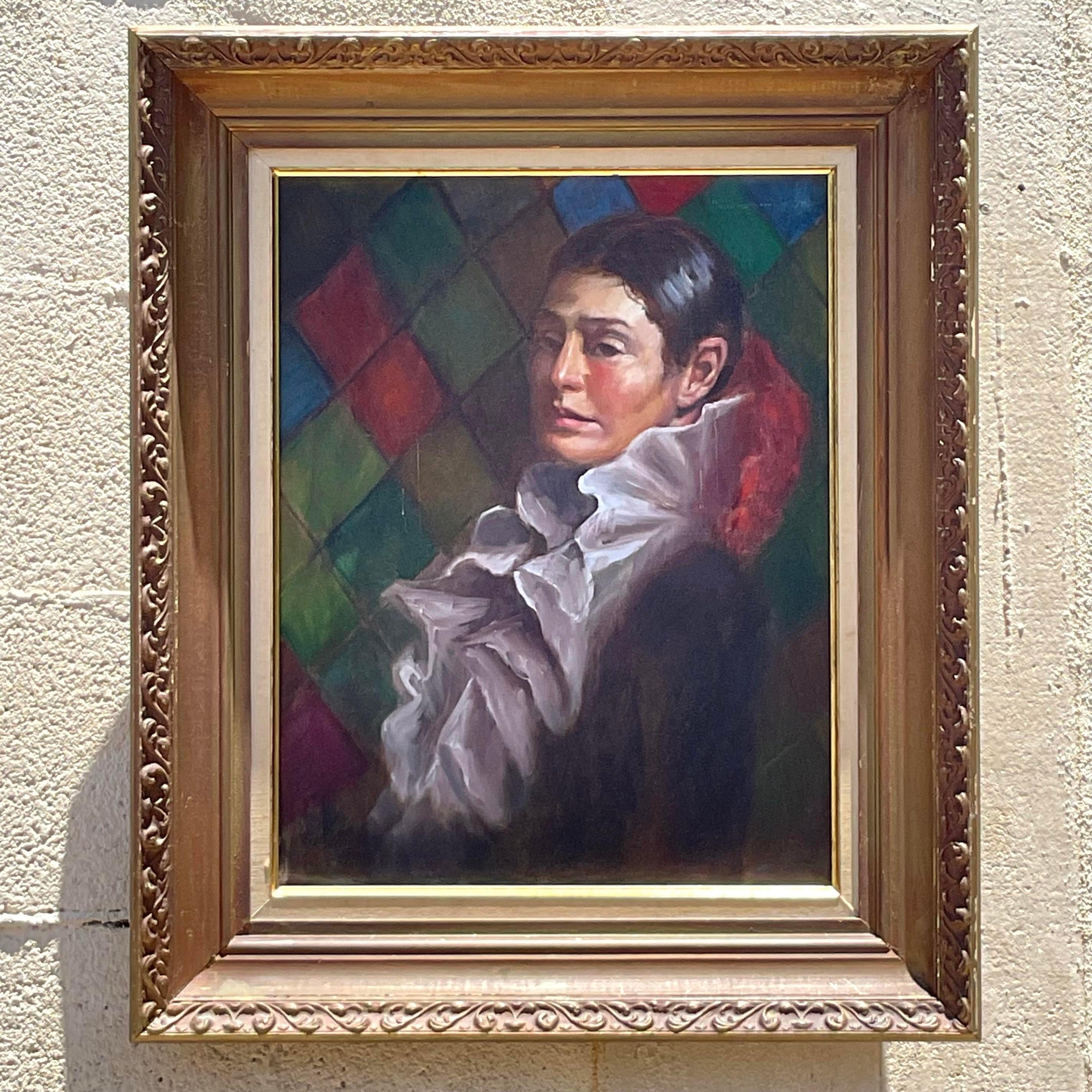 Infondi nel tuo spazio lo spirito dell'espressione artistica e della fusione culturale con questo ritratto di ballerina di flamenco vintage su tela. Con tinte vivaci e pennellate dinamiche, questo pezzo cattura l'essenza dell'estro bohémien e