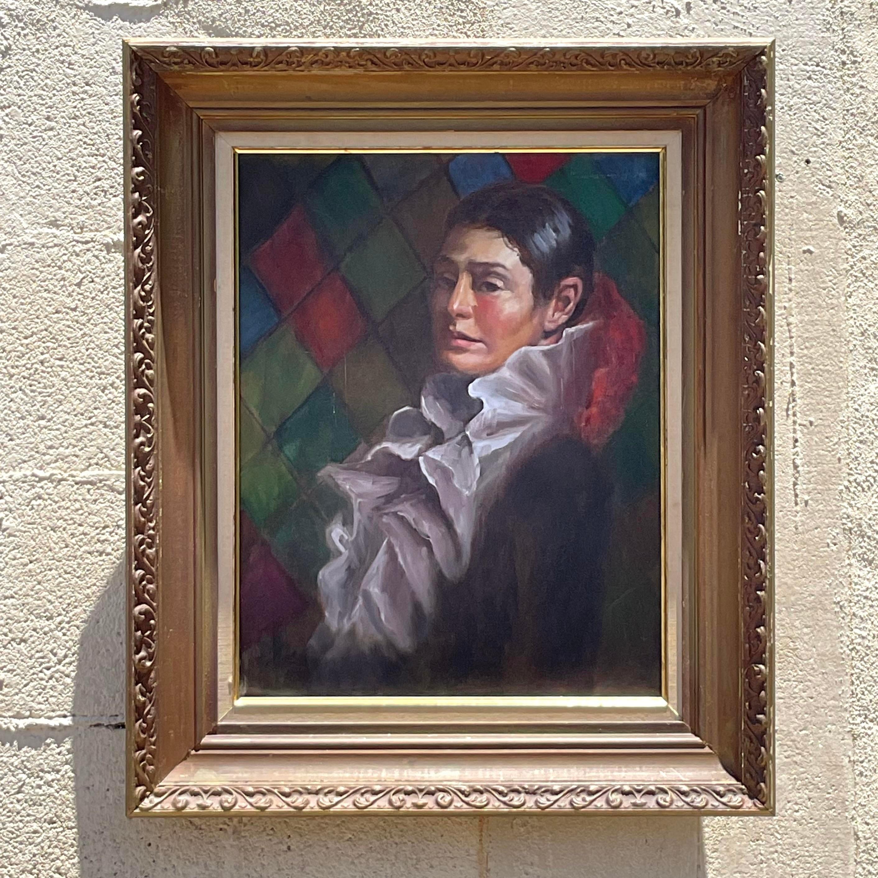 Vintage Boho Flamenco Dancer Portrait Oil on Canvas Painting For Sale 1