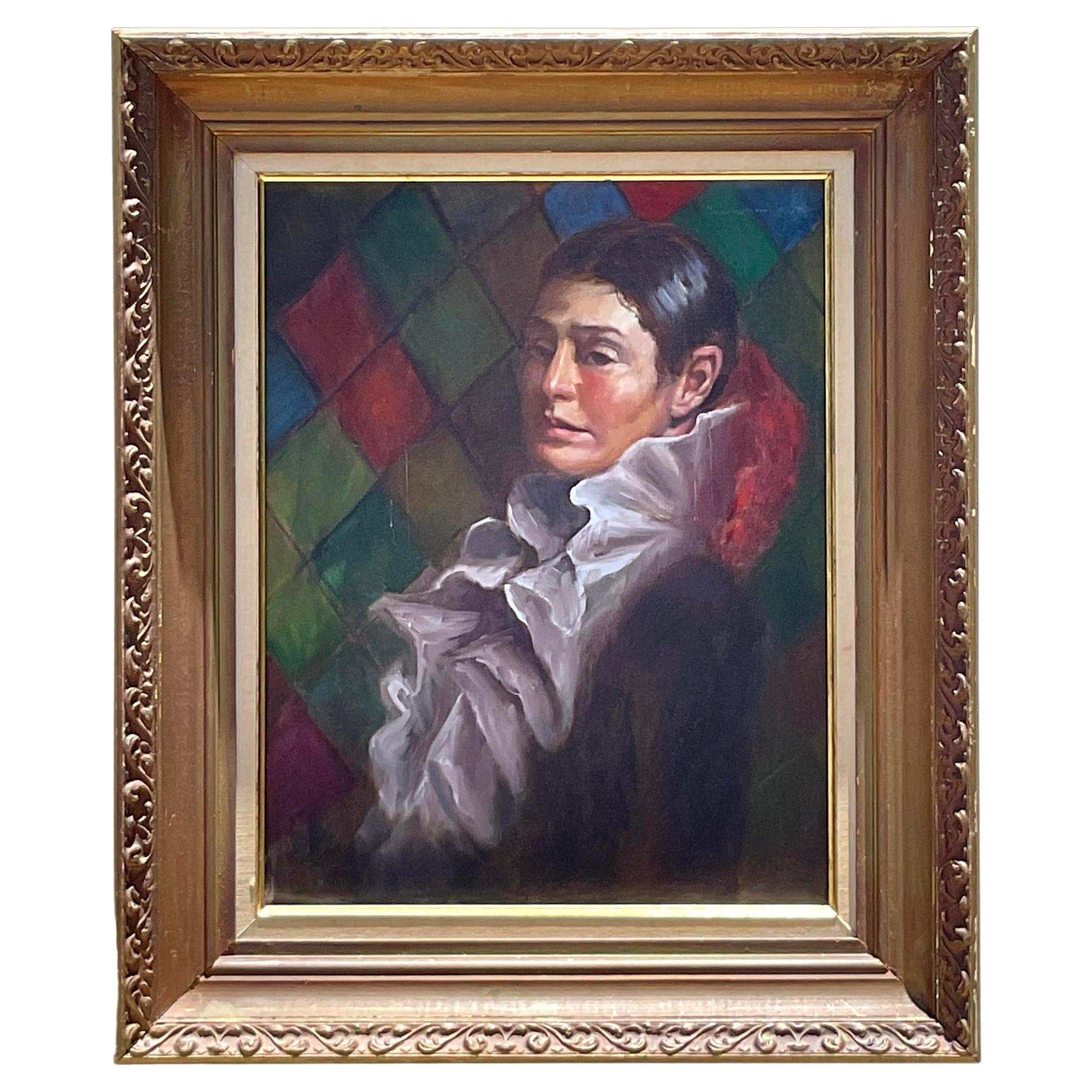 Vintage Boho Flamenco Dancer Portrait Oil on Canvas Painting For Sale