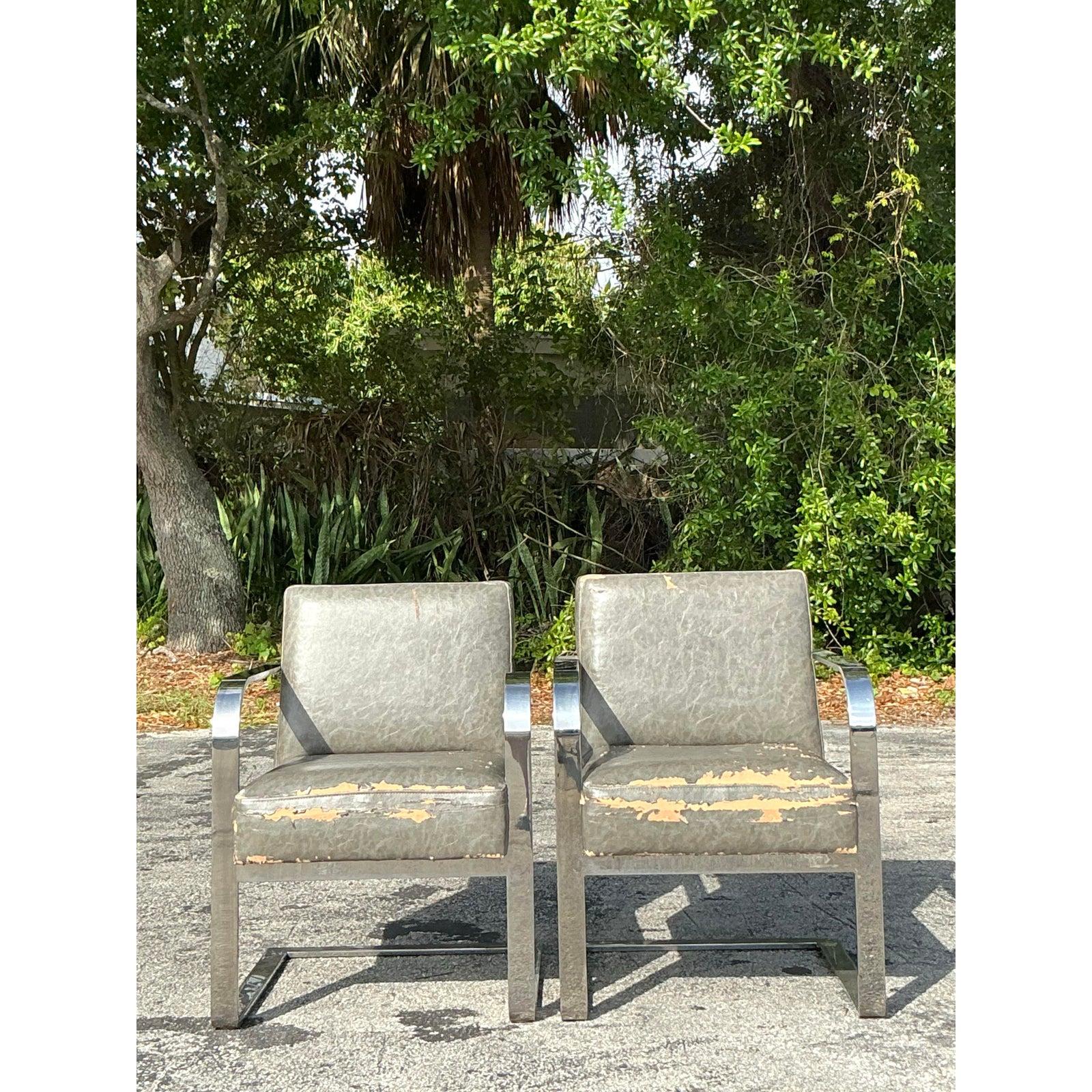 Americano Sedie da salotto vintage Boho Flat Bar Chrome - Dopo Ralph Lauren - Una coppia in vendita