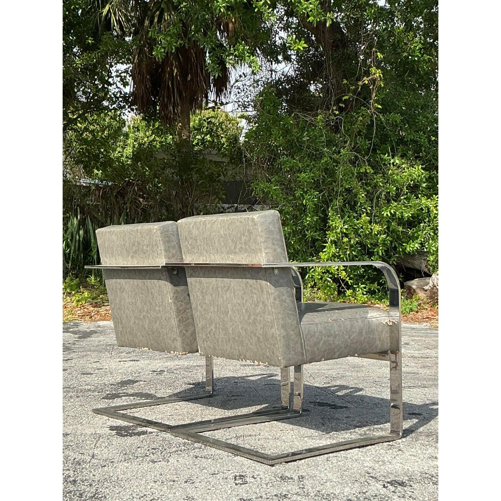 Sedie da salotto vintage Boho Flat Bar Chrome - Dopo Ralph Lauren - Una coppia In condizioni buone in vendita a west palm beach, FL