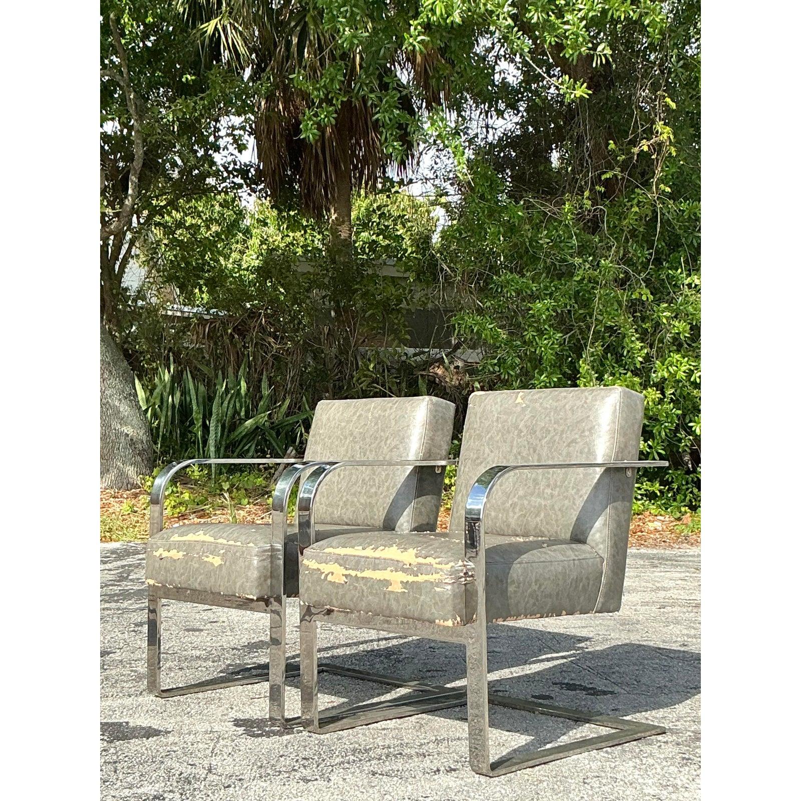 XX secolo Sedie da salotto vintage Boho Flat Bar Chrome - Dopo Ralph Lauren - Una coppia in vendita
