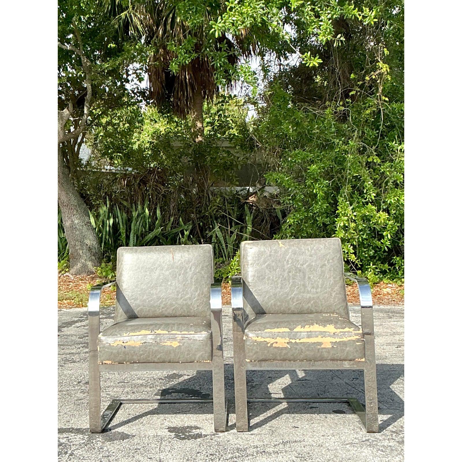 Sedie da salotto vintage Boho Flat Bar Chrome - Dopo Ralph Lauren - Una coppia in vendita 1