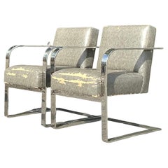 Paire de fauteuils de salon chromés de bar plats Boho vintage d'après Ralph Lauren