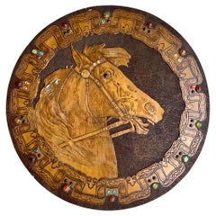 Vintage Boho Flemish Art Company Wooden Horse Medallion