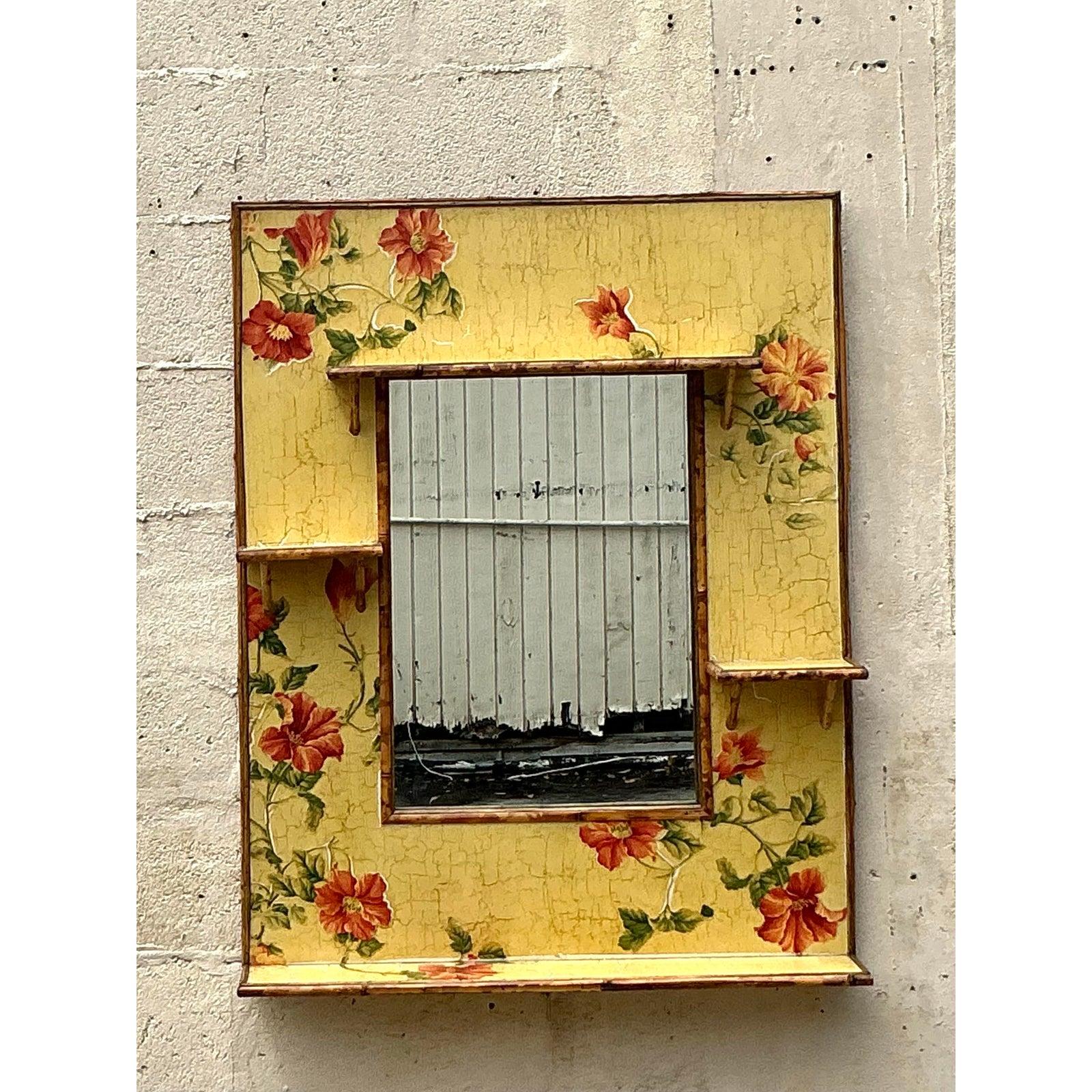 Rustique Miroir floral flottant boho vintage en vente