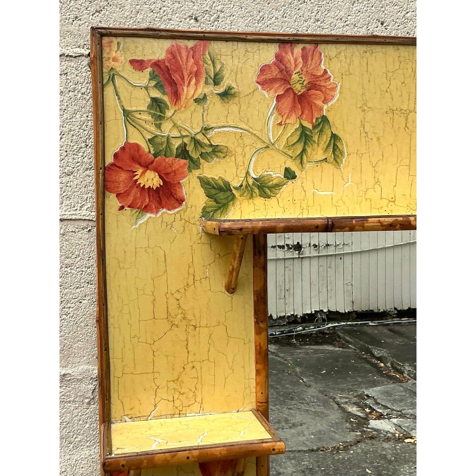 Américain Miroir floral flottant boho vintage en vente