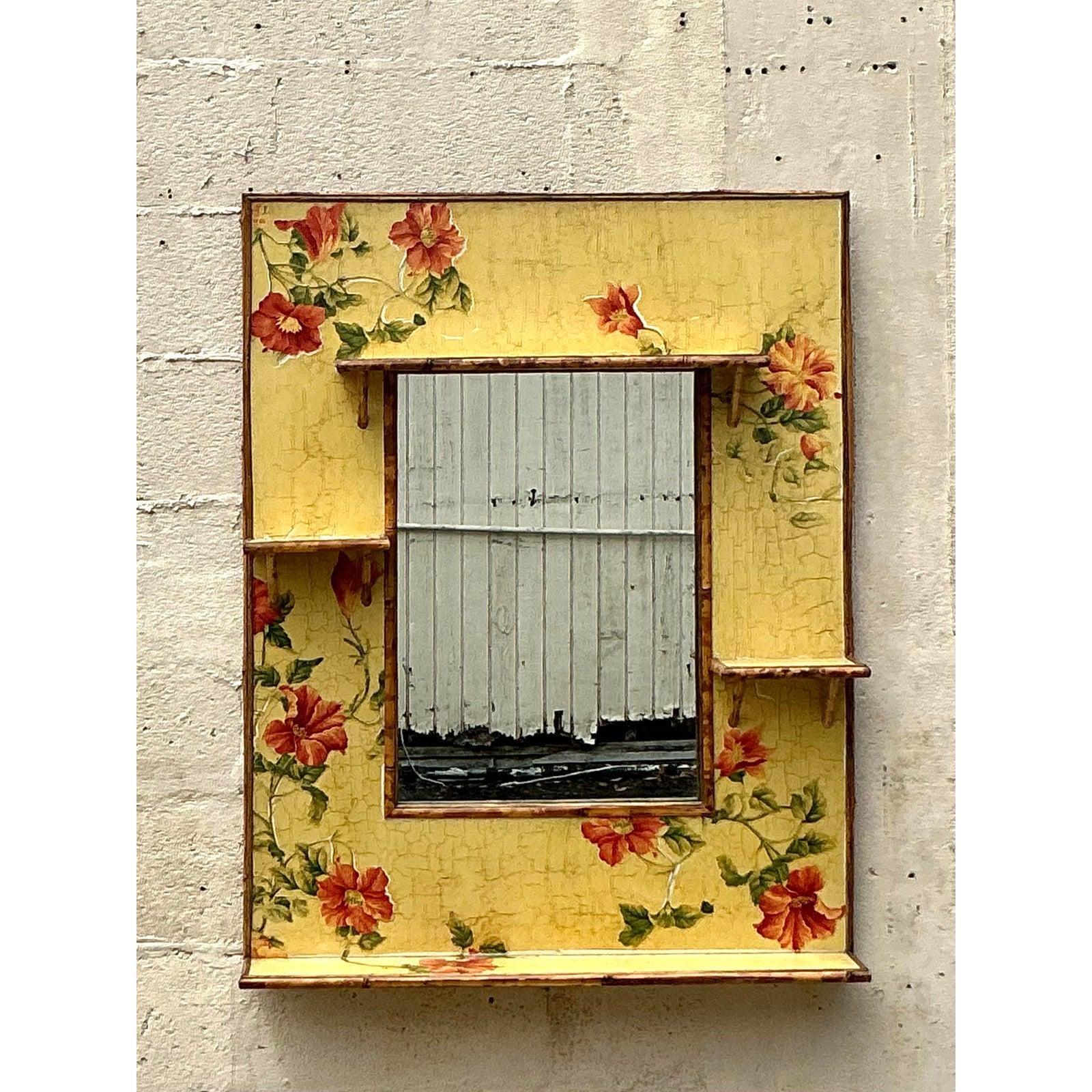 Miroir floral flottant boho vintage Bon état - En vente à west palm beach, FL