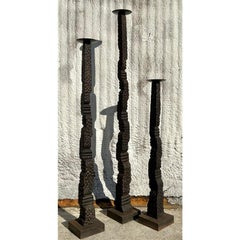 Vintage Boho Floor Candle Stands Trio