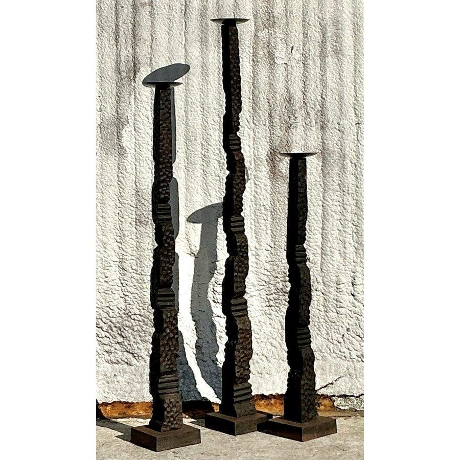 Vintage Boho Boden Kerze Ständer Trio (Rustikal) im Angebot