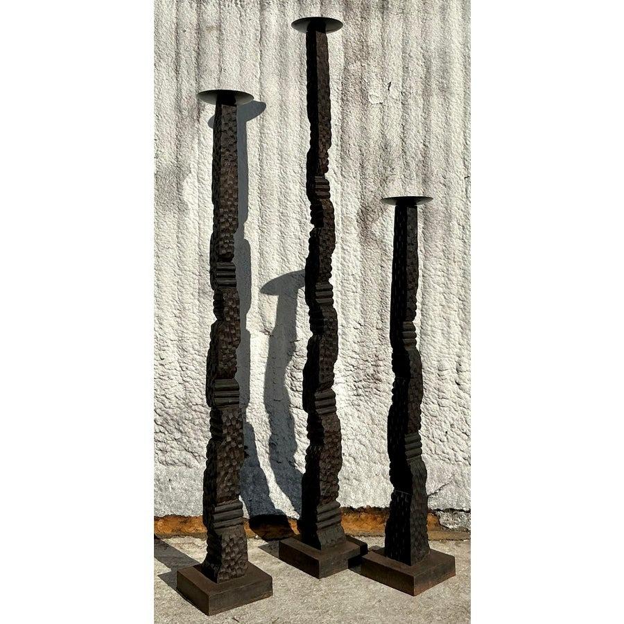 Vintage Boho Boden Kerze Ständer Trio (amerikanisch) im Angebot