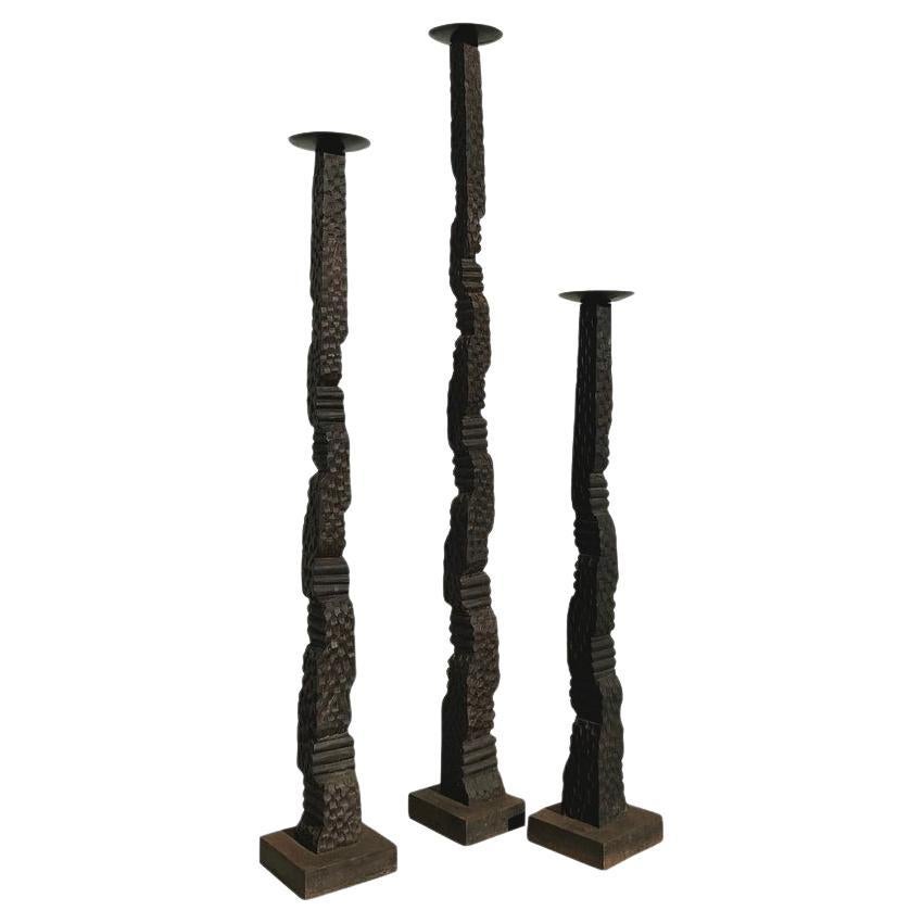 Vintage Boho Floor Candle Stands Trio