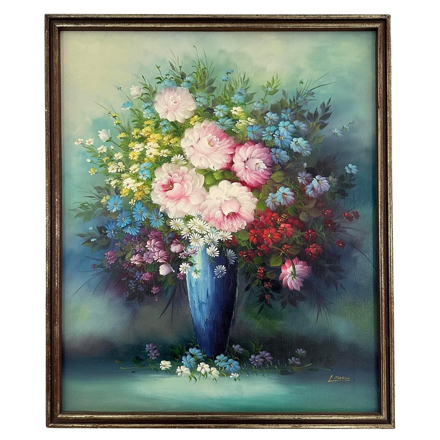 Vintage Boho Floral Botanic Oil on Canvas
