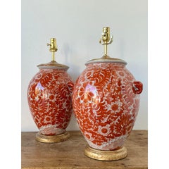 Vintage Boho Floral Glazed Ceramic Lamps - A Pair