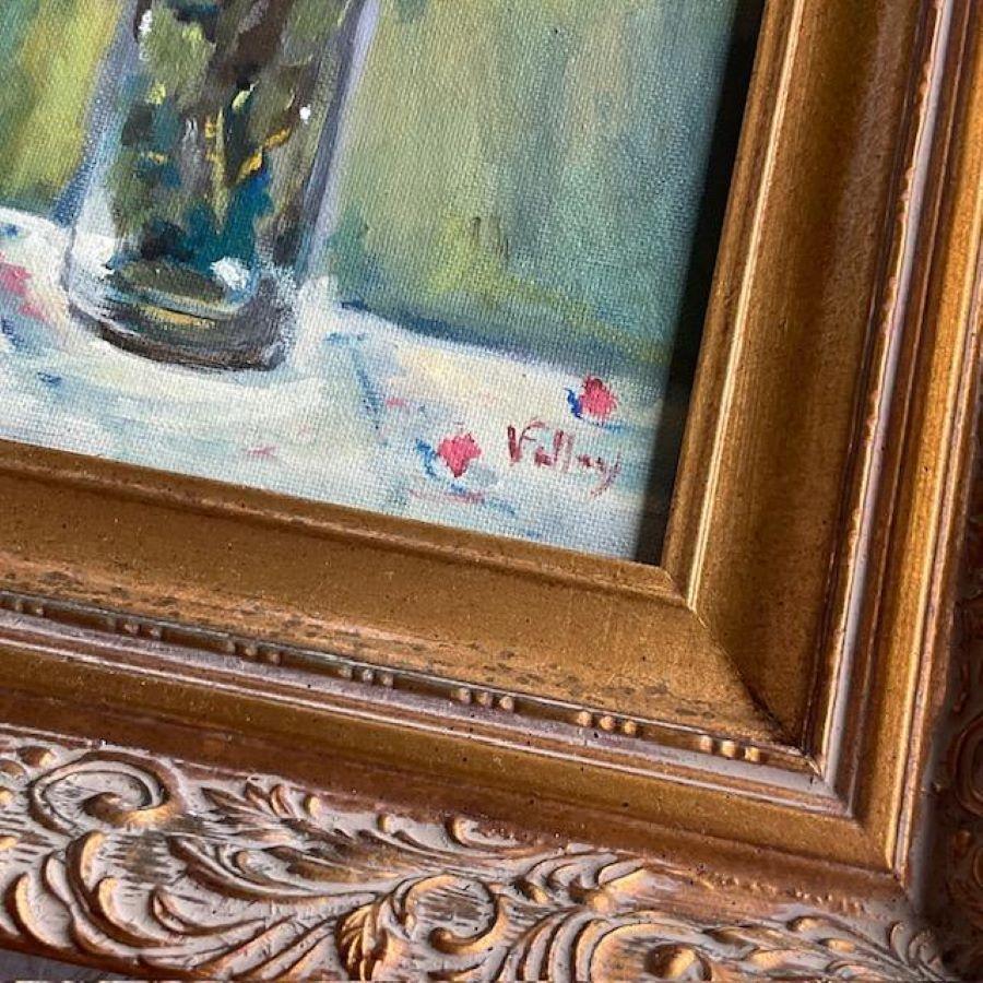 Vintage Boho Floral Oil Painting on Canvas For Sale at 1stDibs