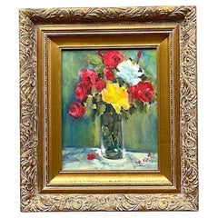 Vintage Boho Floral Oil Painting on Canvas