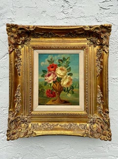 Vintage Boho Floral Still Life Oil on Board Signed by the Artist