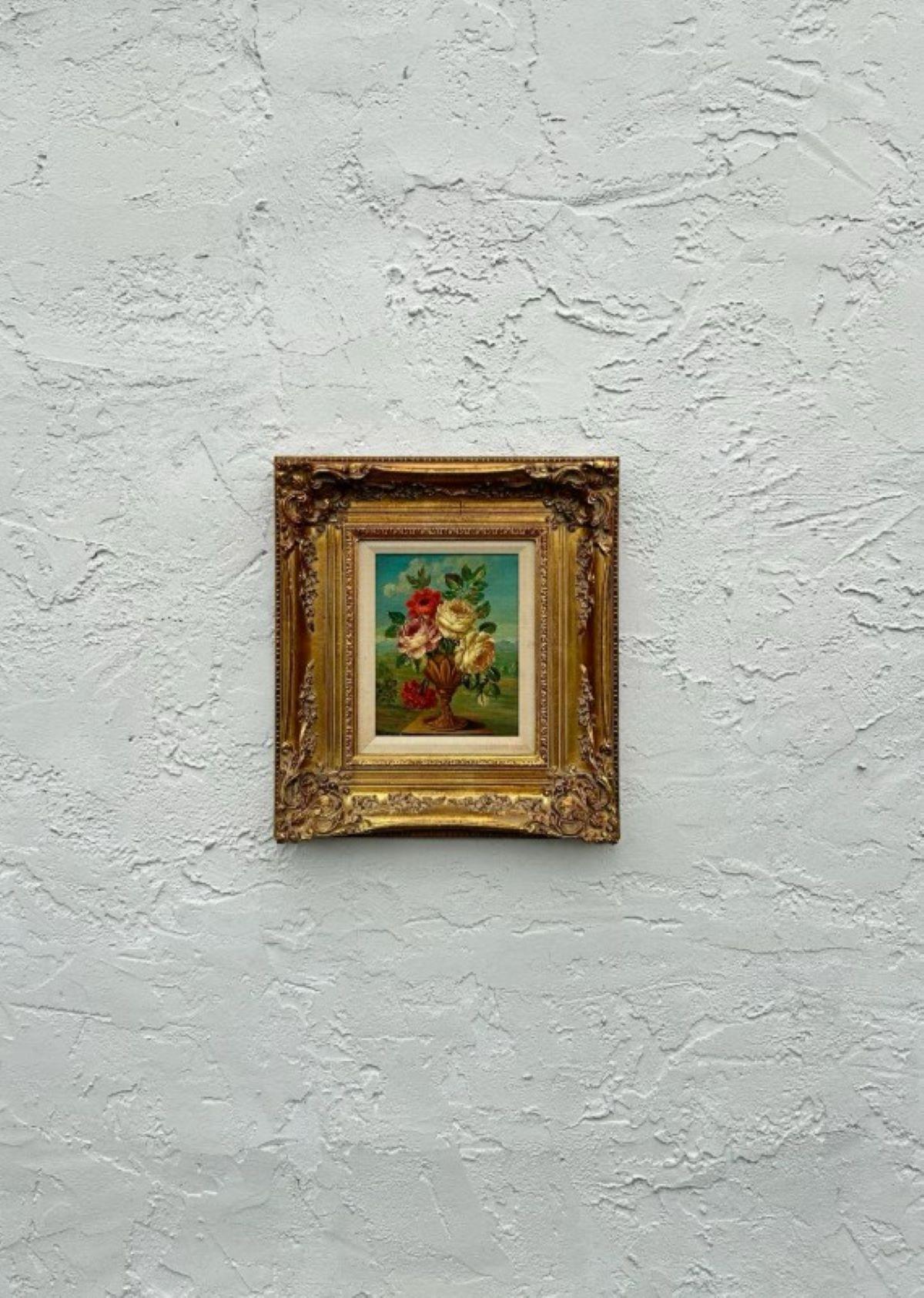Bodegón Floral Boho Vintage Óleo sobre tabla firmado por el artista Madera en venta