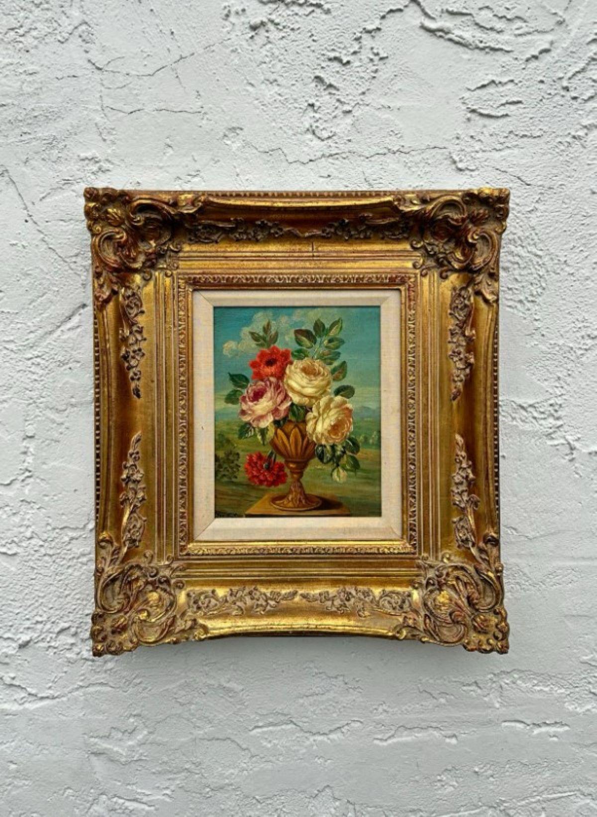Bodegón Floral Boho Vintage Óleo sobre tabla firmado por el artista en venta 1