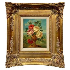 Vintage Boho Floral Still Life Oil on Board Signed by the Artist