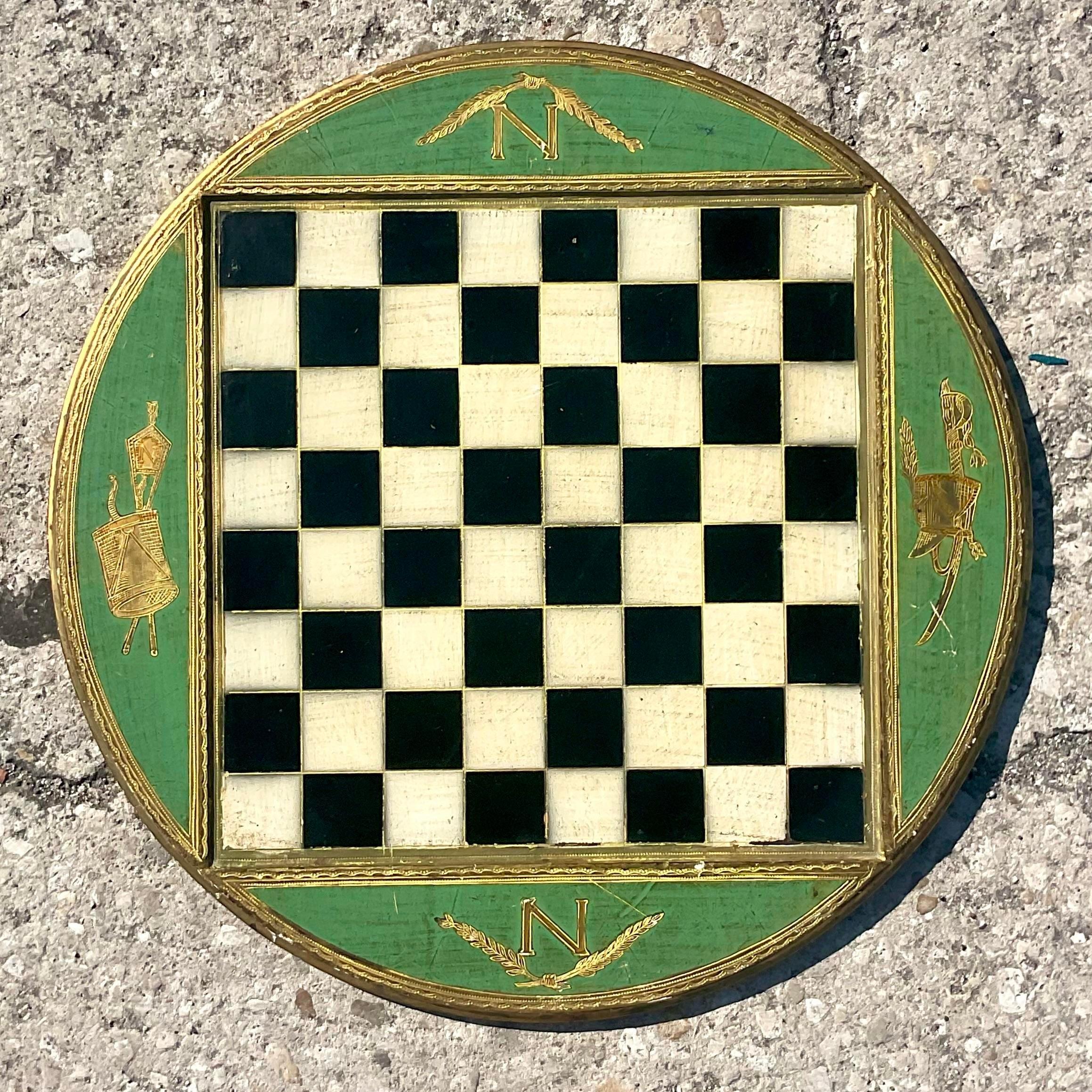 Italian Vintage Boho Florentine Gilt Embossed Checkerboard For Sale
