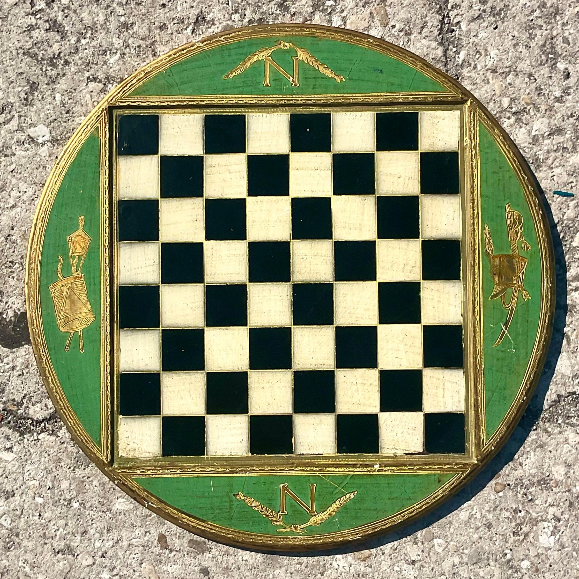 Vintage Boho Florentine Gilt Embossed Checkerboard In Good Condition For Sale In west palm beach, FL