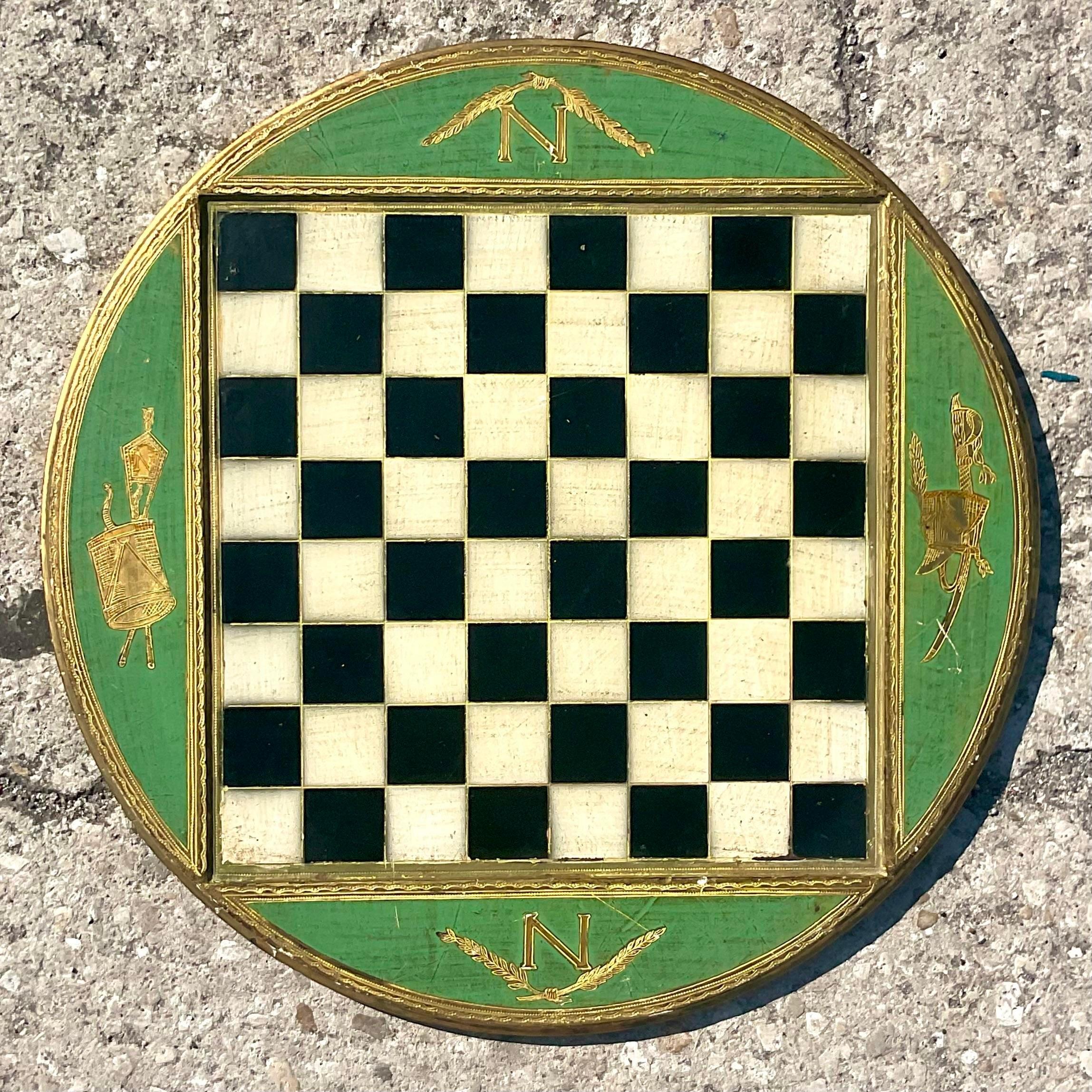 Wood Vintage Boho Florentine Gilt Embossed Checkerboard For Sale
