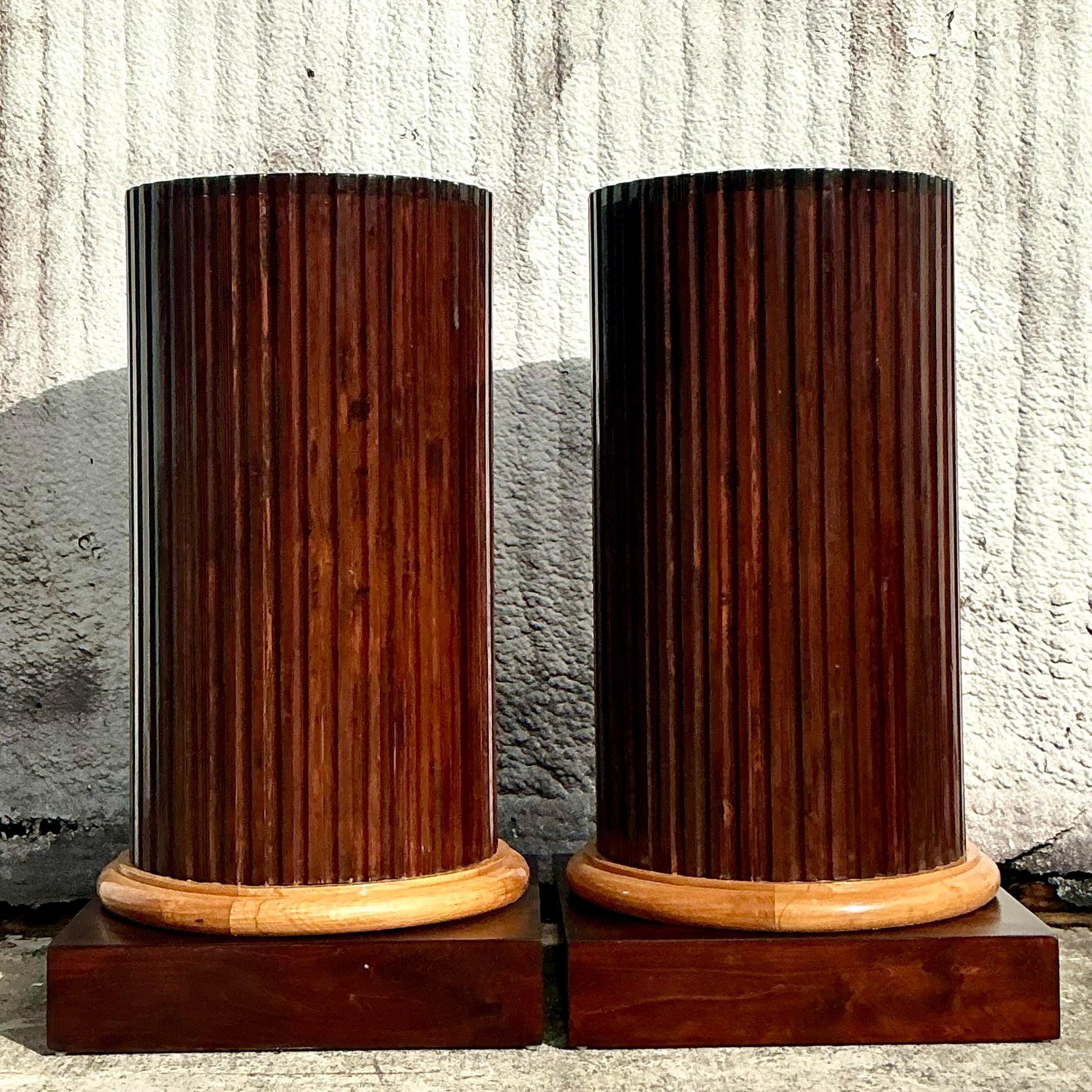 20th Century Vintage Boho Fluted Column Pedestals - a Pair For Sale