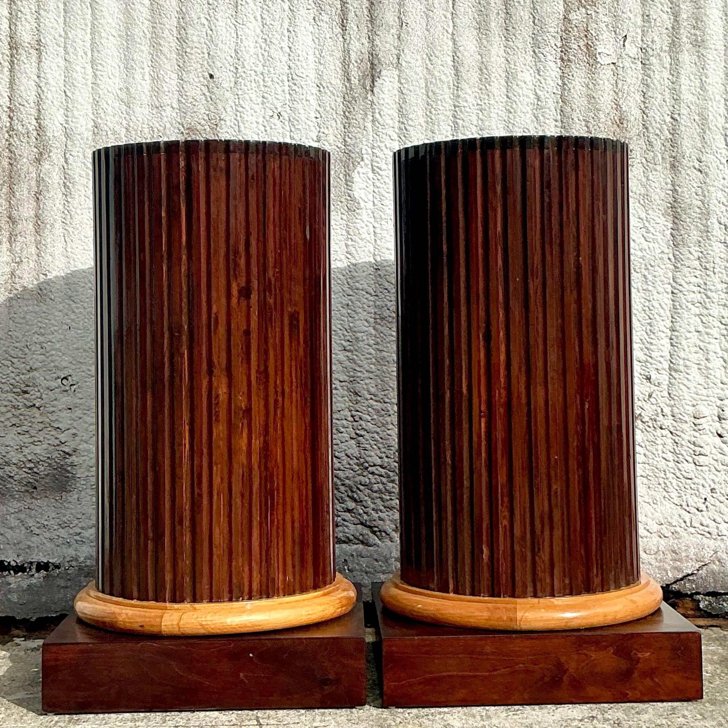 Vintage Boho Fluted Column Pedestals - a Pair For Sale 1