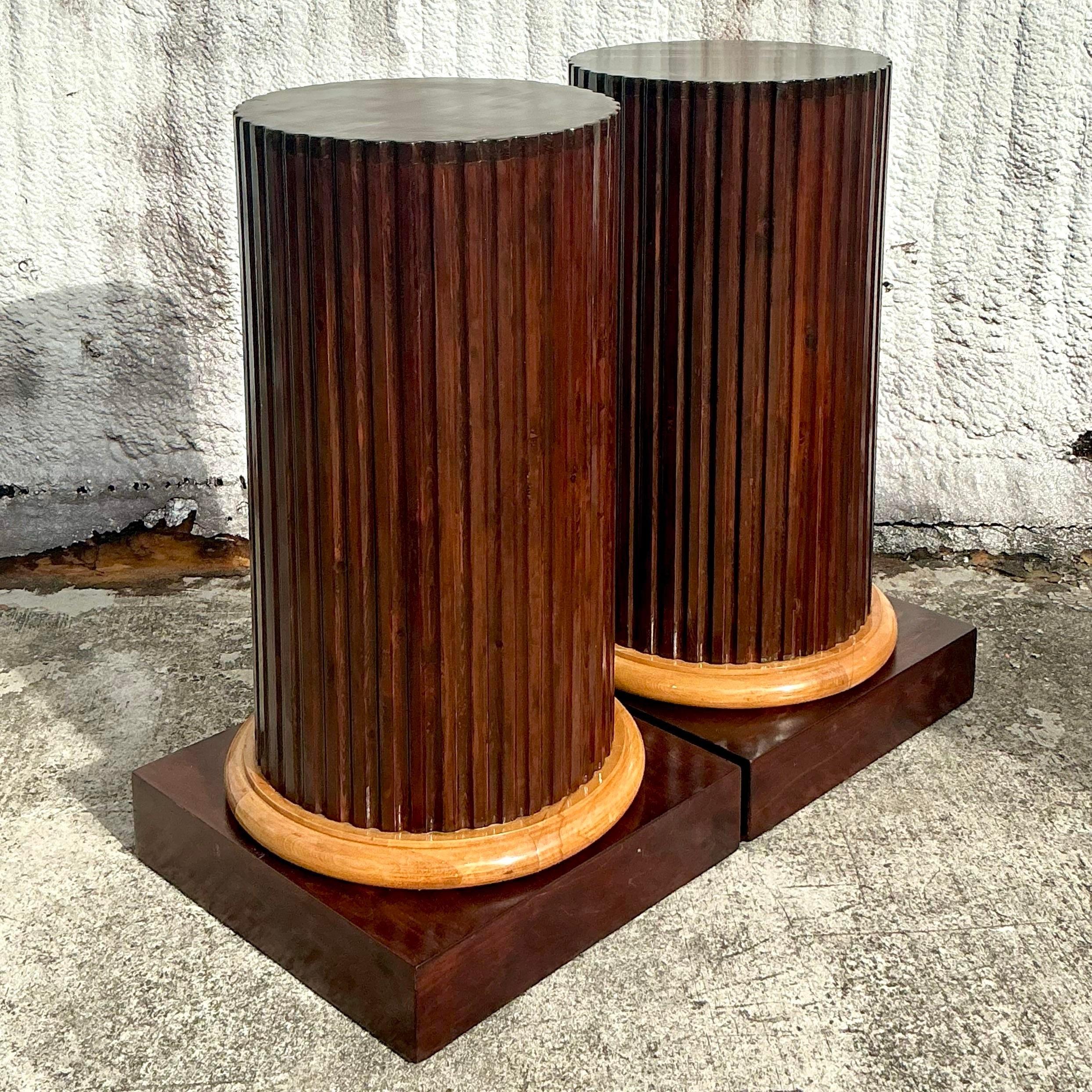 Vintage Boho Fluted Column Pedestals - a Pair For Sale 2