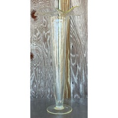 Vintage Boho Fluted Trumpet Glass Vase