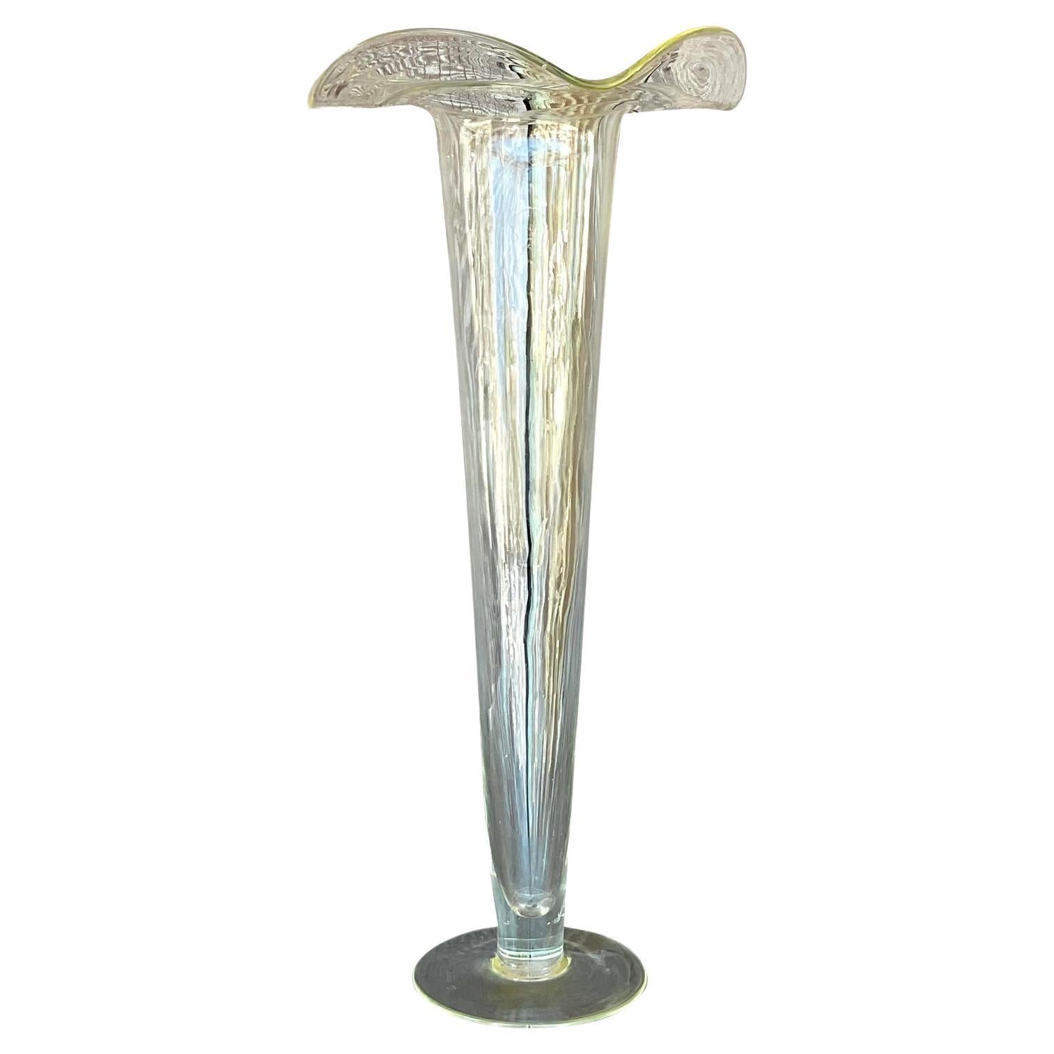 Vase Vintage Boho en verre à trompette cannelée