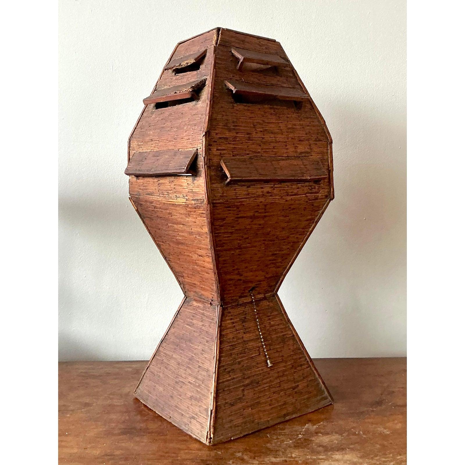 Rustic Vintage Boho Folk Art Match Stick Lamp For Sale