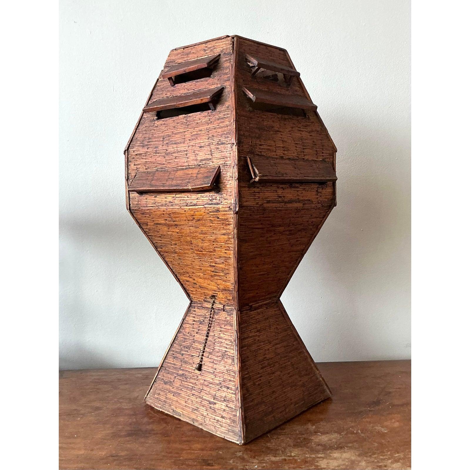 20th Century Vintage Boho Folk Art Match Stick Lamp For Sale