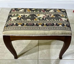 Vintage Boho Footstool – Hand embroidery suzani & Solid Wood.